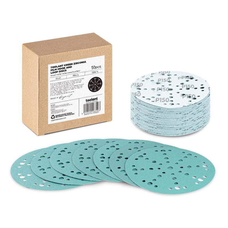 toolant 6 Inch 49 Hole 150 Grit Sanding Disc, Hook and Loop Film Backing Sanding Discs Compatible with Festool Sanders by - 50 Pack - Image 1